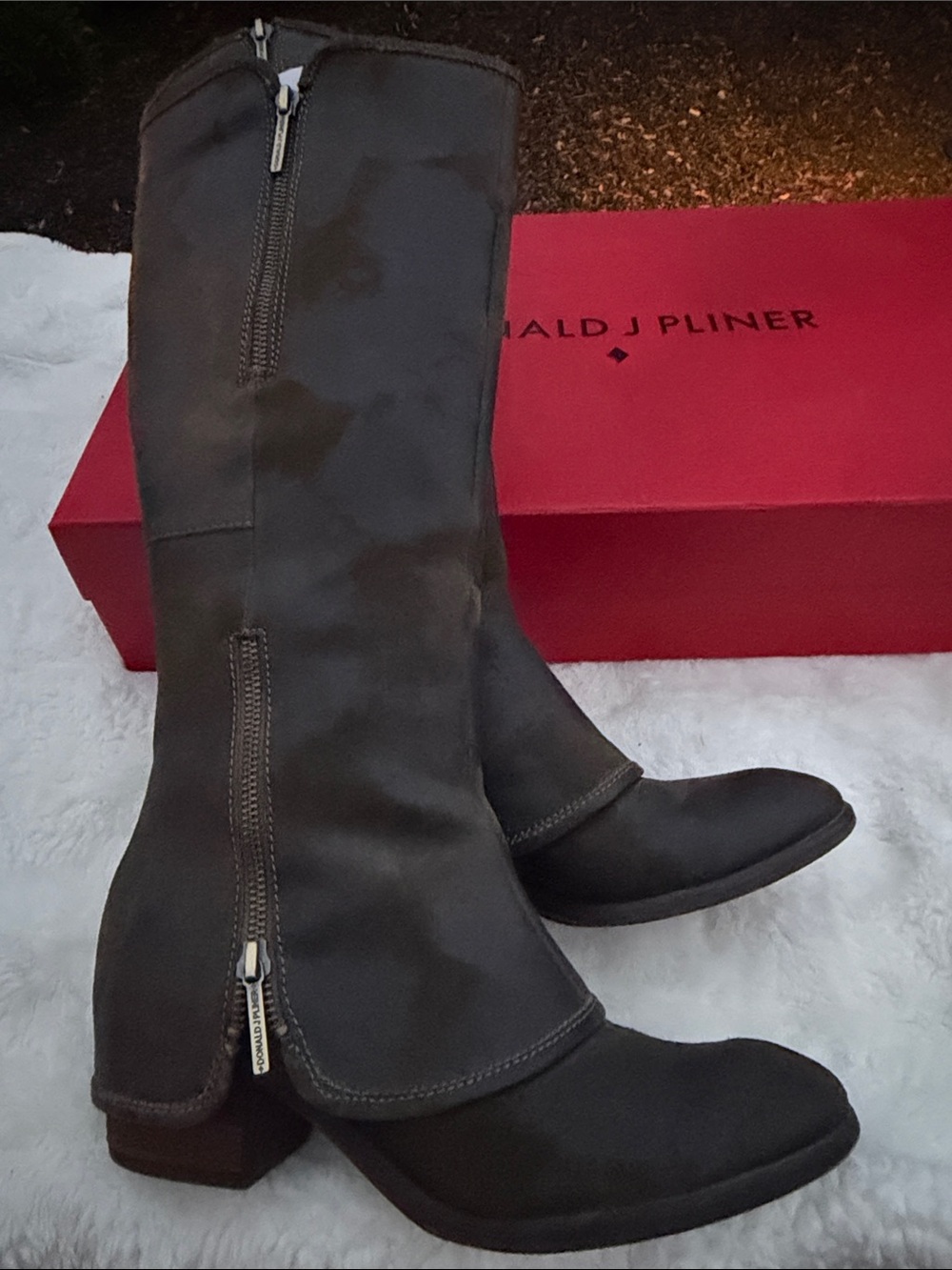 Donald J. Pliner Knee-High Zip Boots in Dark Brown Suede